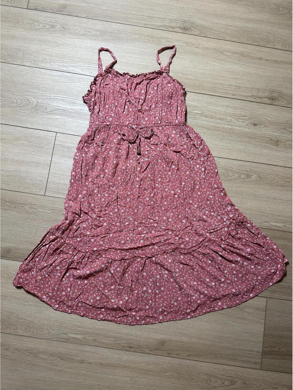 Fuchsia Pink Floral Tie-Waist Tiered Midi Dress Size M